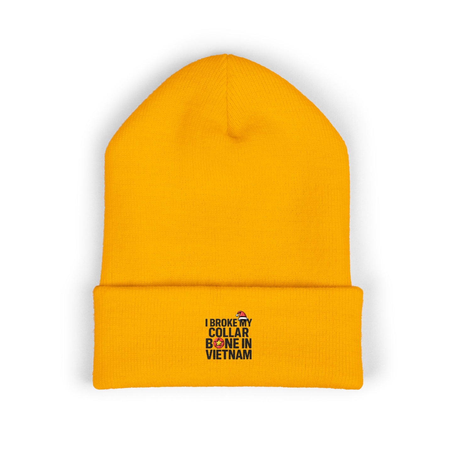Broke my Collarbone - Embroidered Cuffed Beanie — Motivational Knit Hat