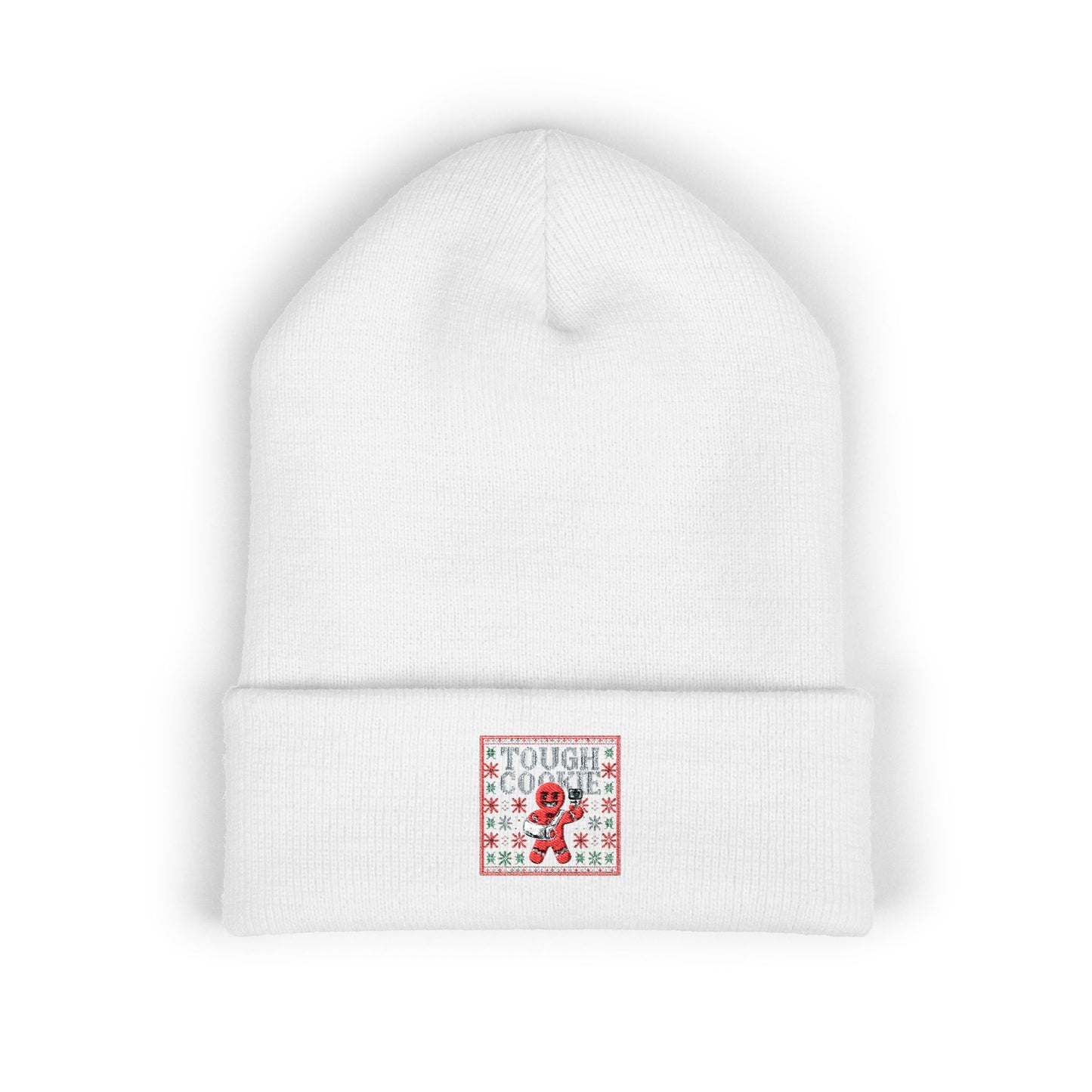 Tough Cookie - Embroidered Cuffed Beanie — Motivational Knit Hat