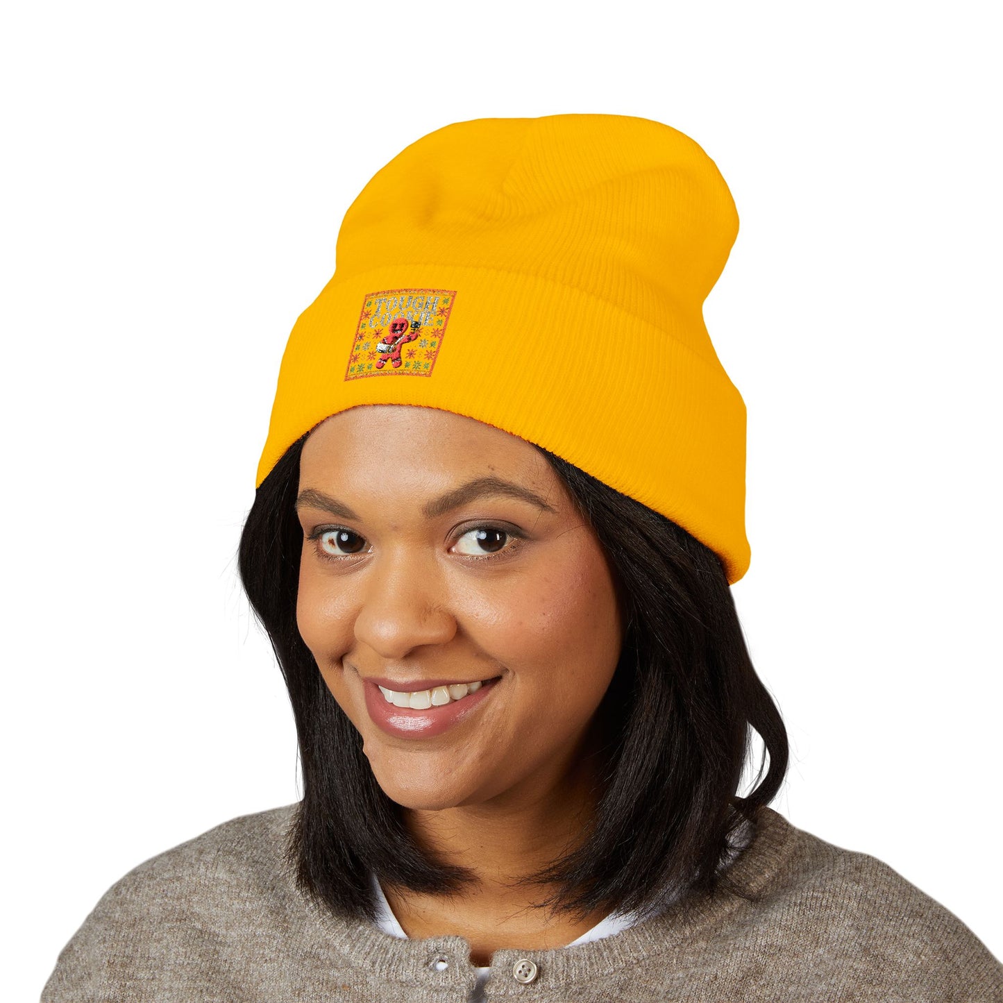 Tough Cookie - Embroidered Cuffed Beanie — Motivational Knit Hat