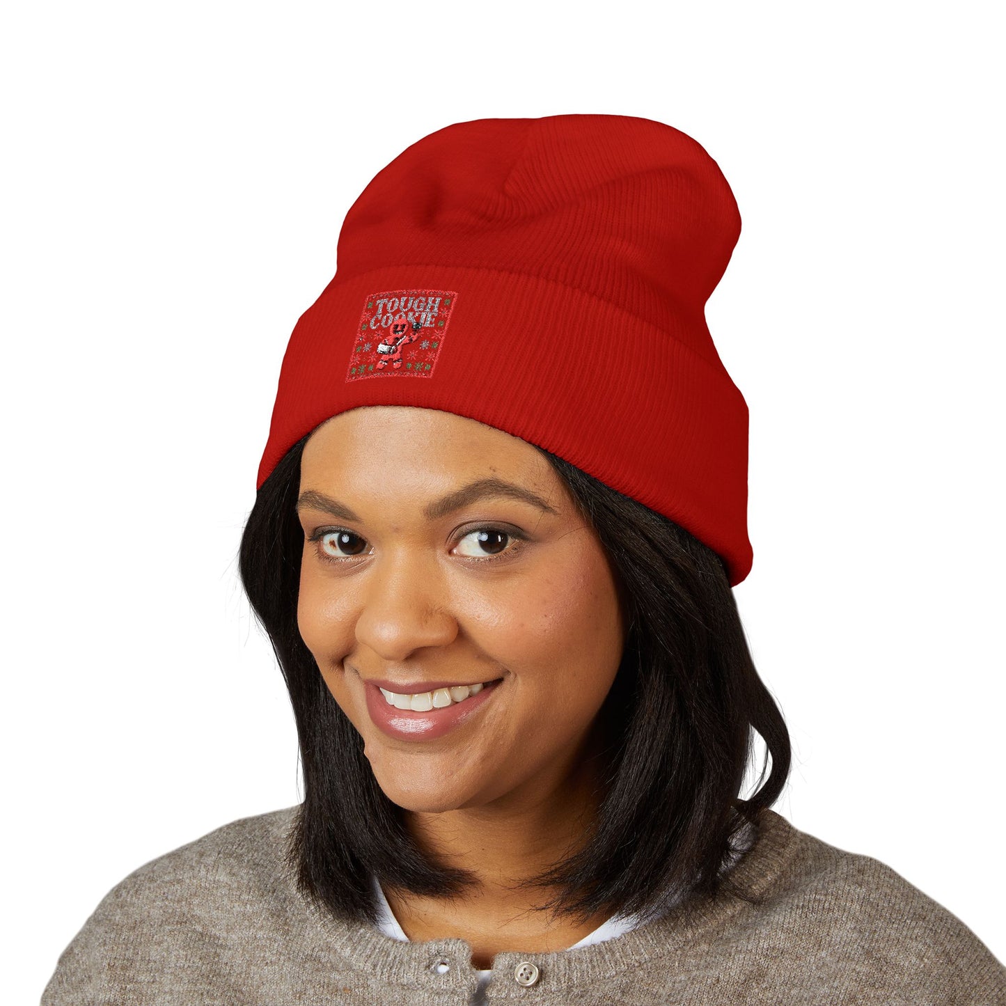 Tough Cookie - Embroidered Cuffed Beanie — Motivational Knit Hat