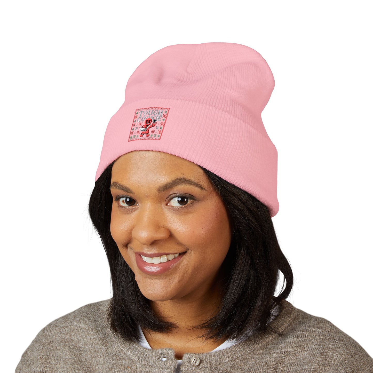 Tough Cookie - Embroidered Cuffed Beanie — Motivational Knit Hat