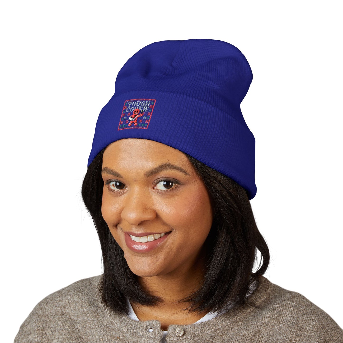 Tough Cookie - Embroidered Cuffed Beanie — Motivational Knit Hat