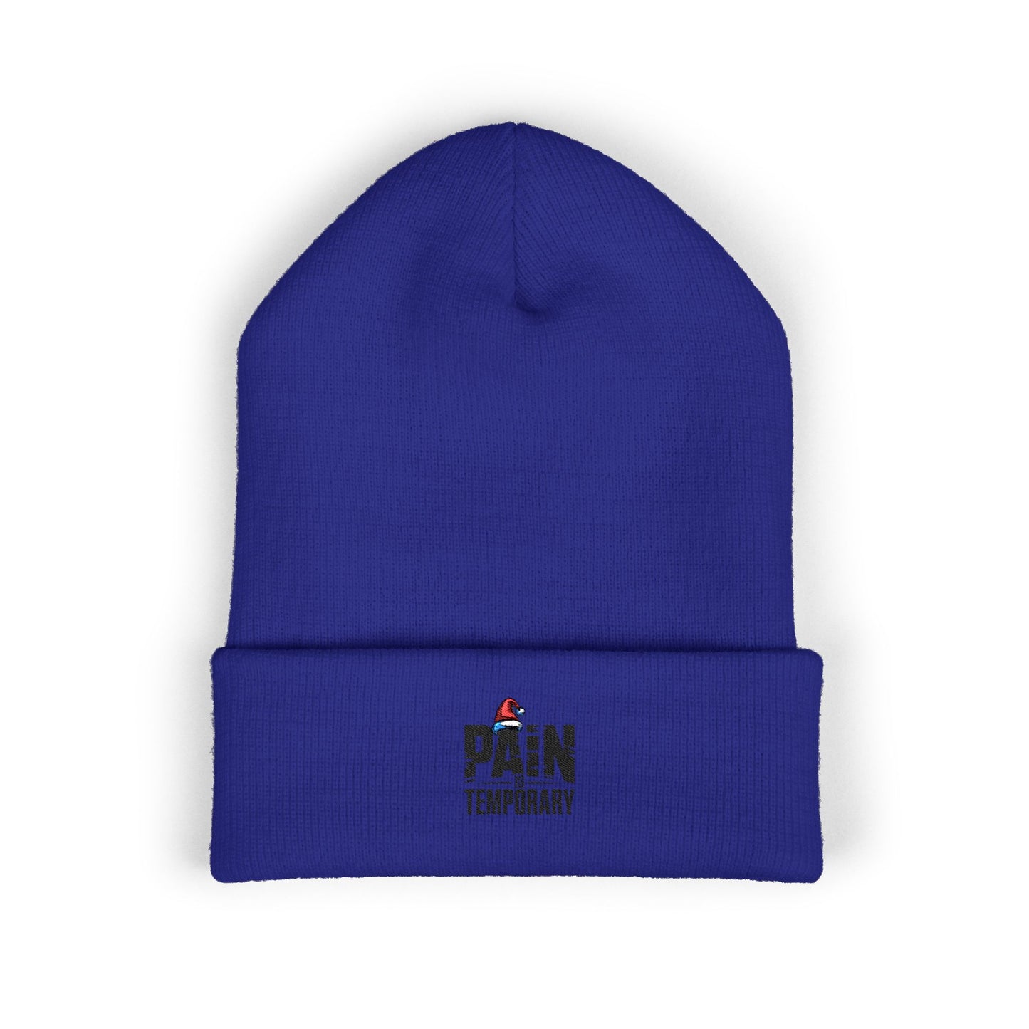Pain Is Temporary - Embroidered Cuffed Beanie — Motivational Knit Hat