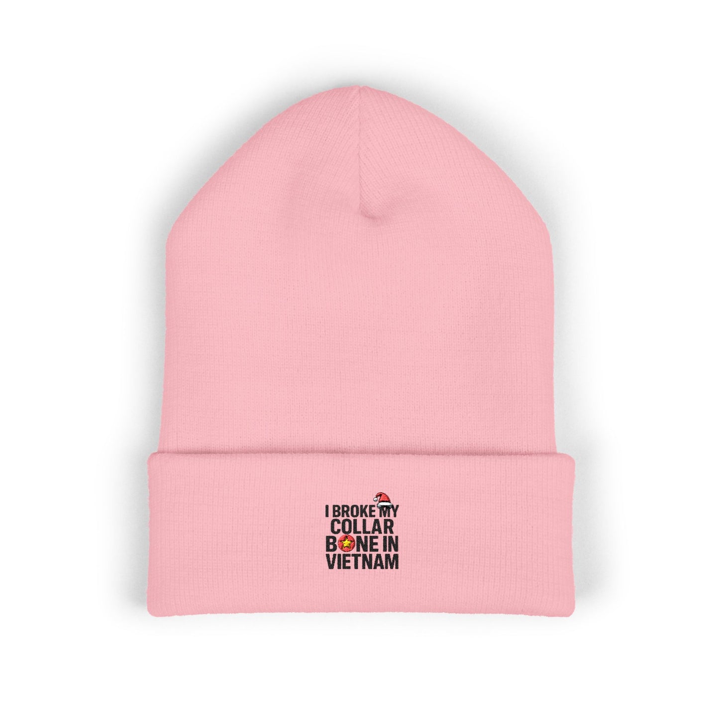 Broke my Collarbone - Embroidered Cuffed Beanie — Motivational Knit Hat