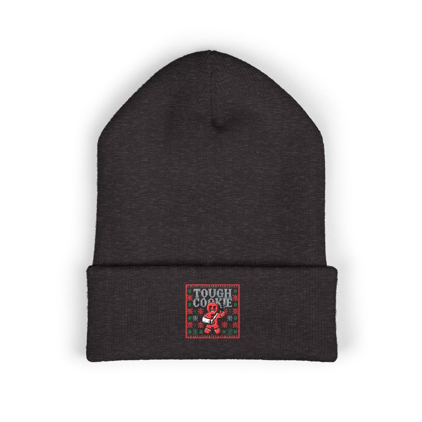 Tough Cookie - Embroidered Cuffed Beanie — Motivational Knit Hat