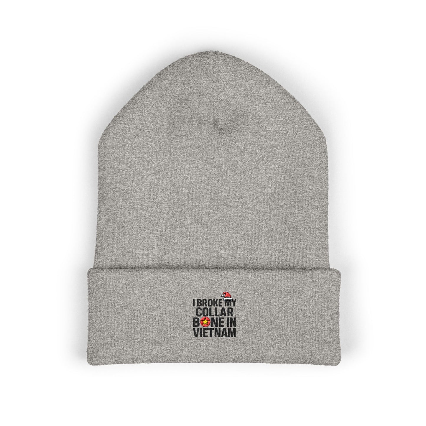 Broke my Collarbone - Embroidered Cuffed Beanie — Motivational Knit Hat